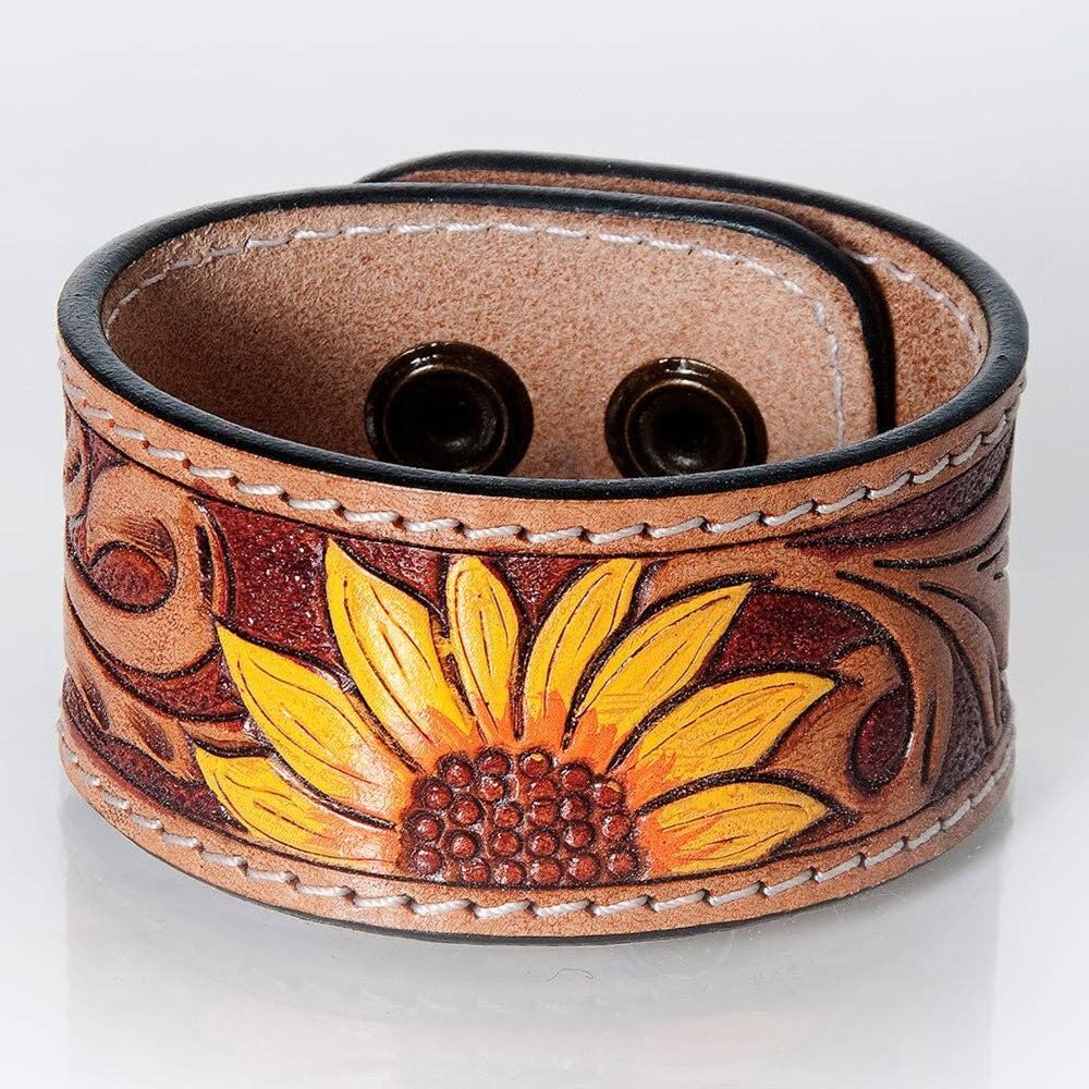 "Sun Cuff" Tooled Leather Cuff Bracelet
